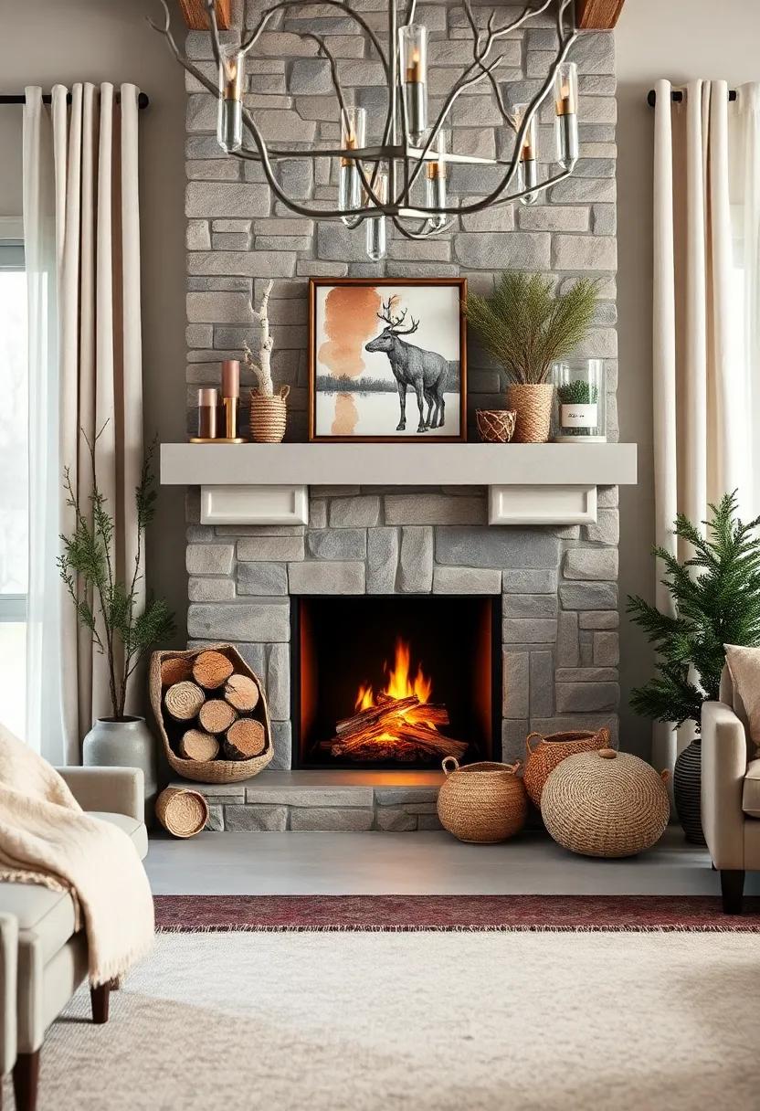 Use natural elements⁤ like birch‌ logs stacked neatly beside the fireplace paired with linen curtains and woven ‌baskets