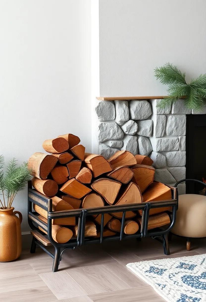 Incorporate a ‌classic log holder⁣ filled with ⁢neatly stacked firewood ‍that not only prepares you‌ for a fire but looks strikingly‌ artistic ‌as well