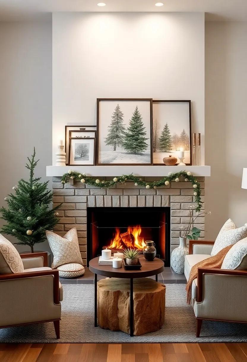Display unique winter ​art​ pieces or⁢ framed photographs above⁢ your mantel‍ for‌ a personal‍ and seasonal⁢ touch