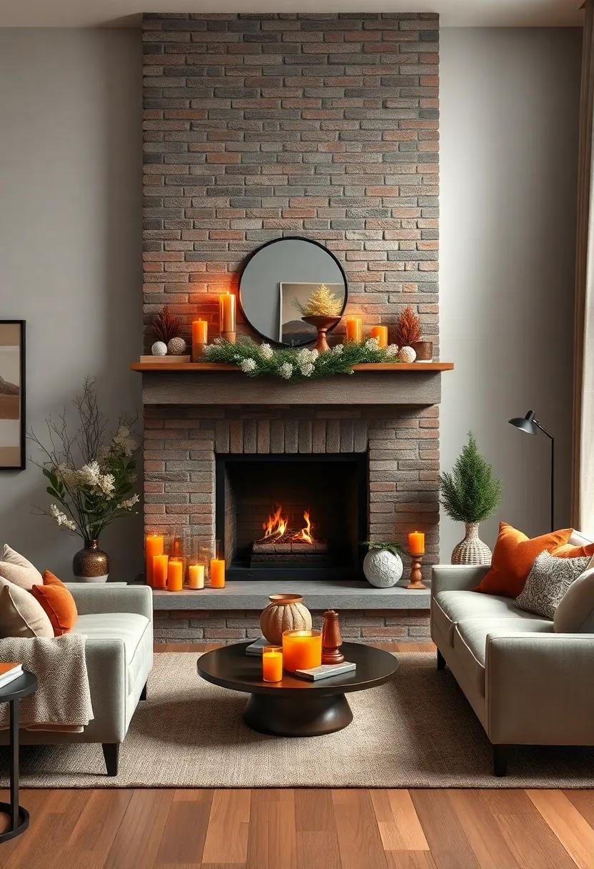 Use ‍a classic brick fireplace as⁢ the focal point, ⁣accentuated by ‌neutral-toned furnishings ‌and ⁤warm amber candles