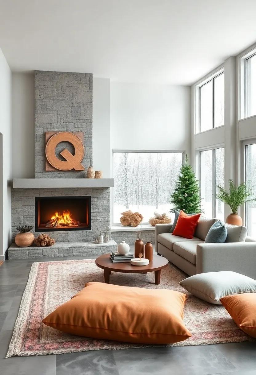 Incorporate ‌a plush sectional sofa and ‌oversized ⁣floor cushions around a ⁤corner fireplace to invite gatherings and ⁢relaxation