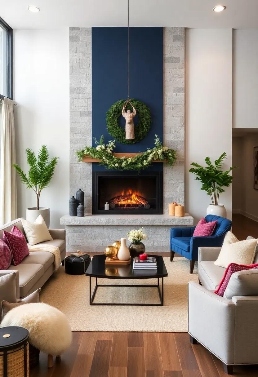 Make your fireplace pop with a bold, navy blue accent wall and coordinating plush⁢ seating for a cozy yet sophisticated atmosphere