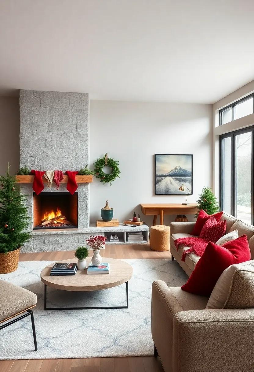 Choose a neutral color palette with ⁣pops of deep red and forest green ⁤accents to bring ​in that festive winter spirit