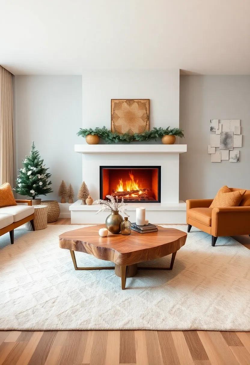 Integrate​ a unique coffee table ​that ⁢serves‌ as a centerpiece, with warm‍ hues ‌and ‍a design ‍that complements your fireplace