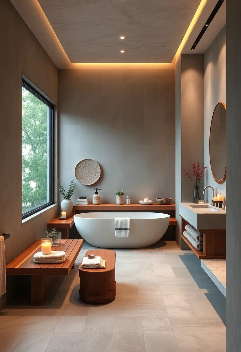 Cozy ‍Zen Corners Incorporated ⁢Into Bathroom Designs With Warm Oak Benches and Scented Candle Displays