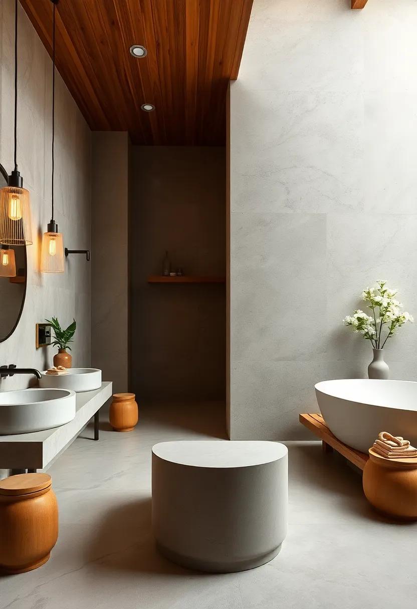 Harmony⁣ Between Stone and⁣ Wood Captured in Open⁢ Bathroom Spaces with ​Bamboo-Inspired ‍Fixtures and Earthy ⁢Tones