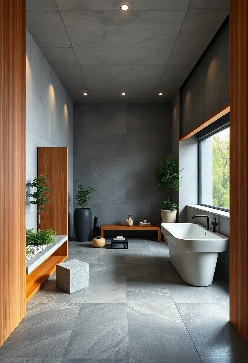 Interactive Zen Gardens‍ Framed ⁣by‍ Wooden⁣ Dividers ⁣Within Quiet Spa-Like Bathroom Settings