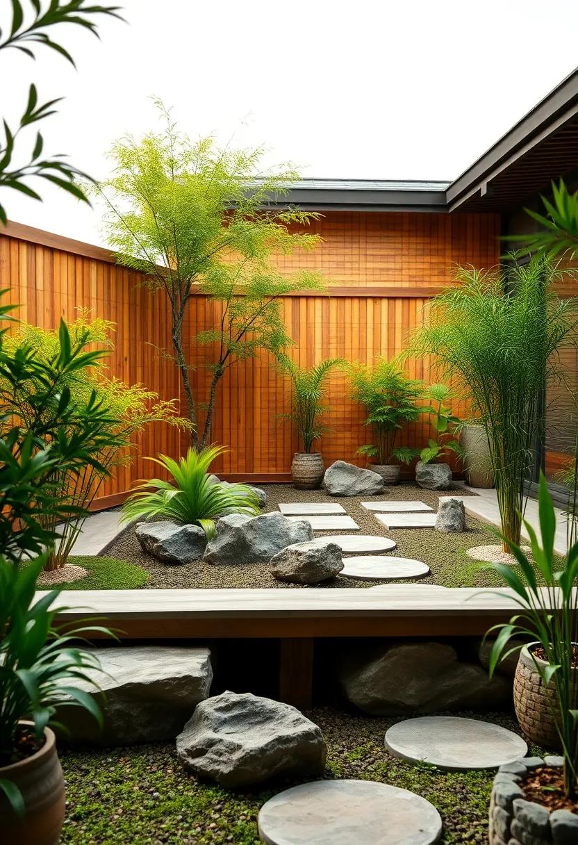 The Soothing Texture ⁤and⁤ natural Elegance of Bamboo Against Zen Garden Landscapes