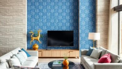 Transform Your Space: Stylish Living Rooms Featuring Blue Patterned Wallpaper