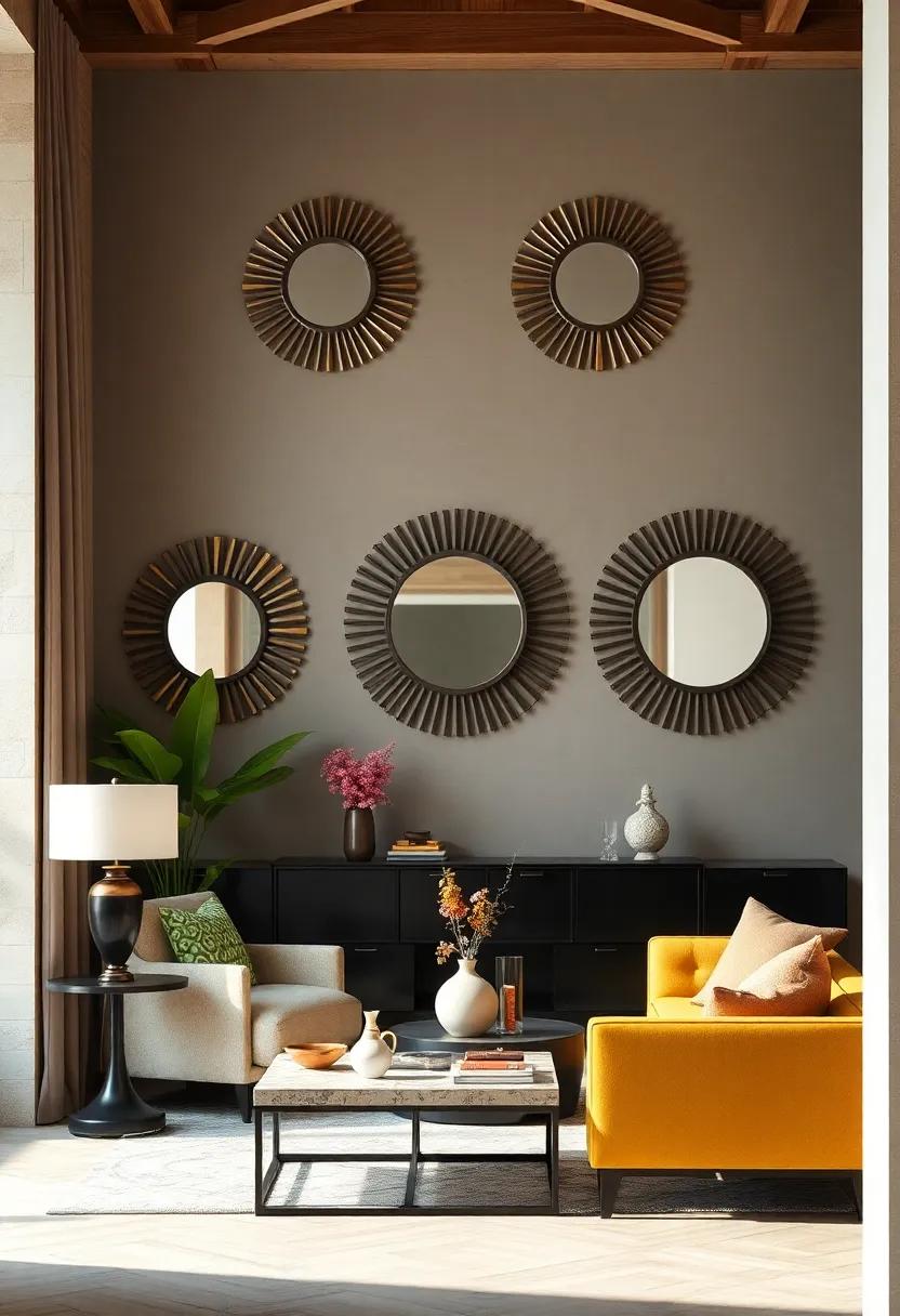 contrasting Matte and Glossy Finishes on Sunburst Mirrors Offering Dynamic Visual Experiences