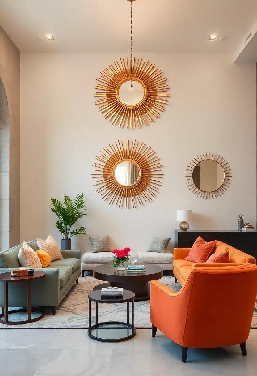 Layers of Radiating Rays in Sunburst Mirrors Creating depth and Visual Interest for Luxe Interiors