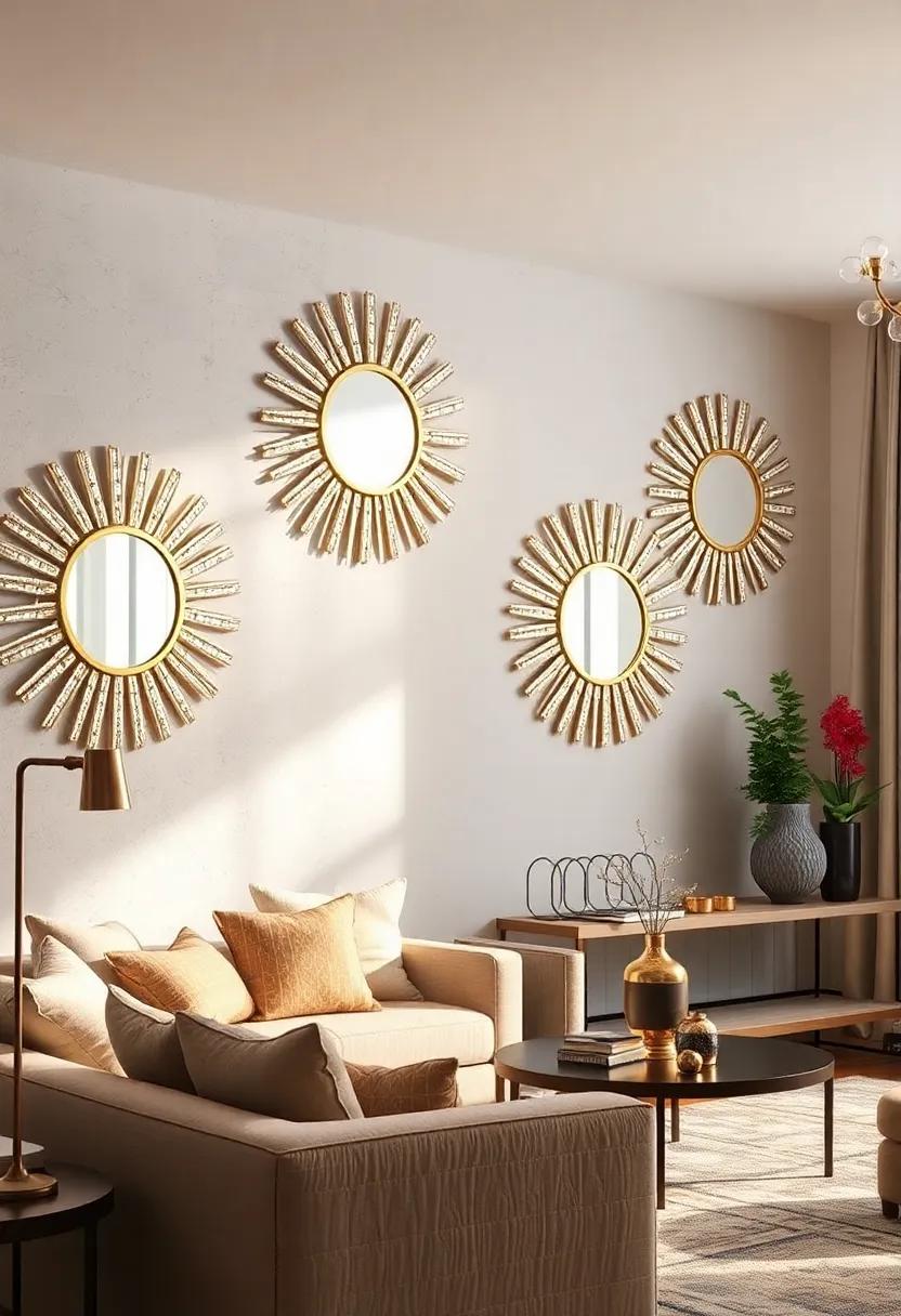 Mirrored Sunburst Frames with Crystal Embellishments Illuminating Spaces with Sparkling Elegance