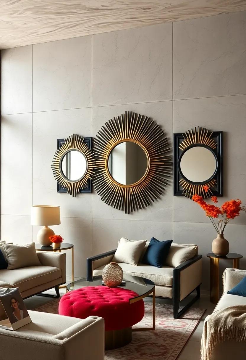 Opulent Black Lacquer Frames Embellished with Gleaming Gold Sunburst Details for Dramatic Effect