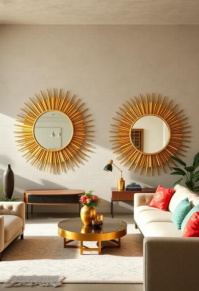 The Radiant Glow of Metallic Gold and Brass Accents in Art Deco Sunburst Mirrors Reflecting Vintage Glamour