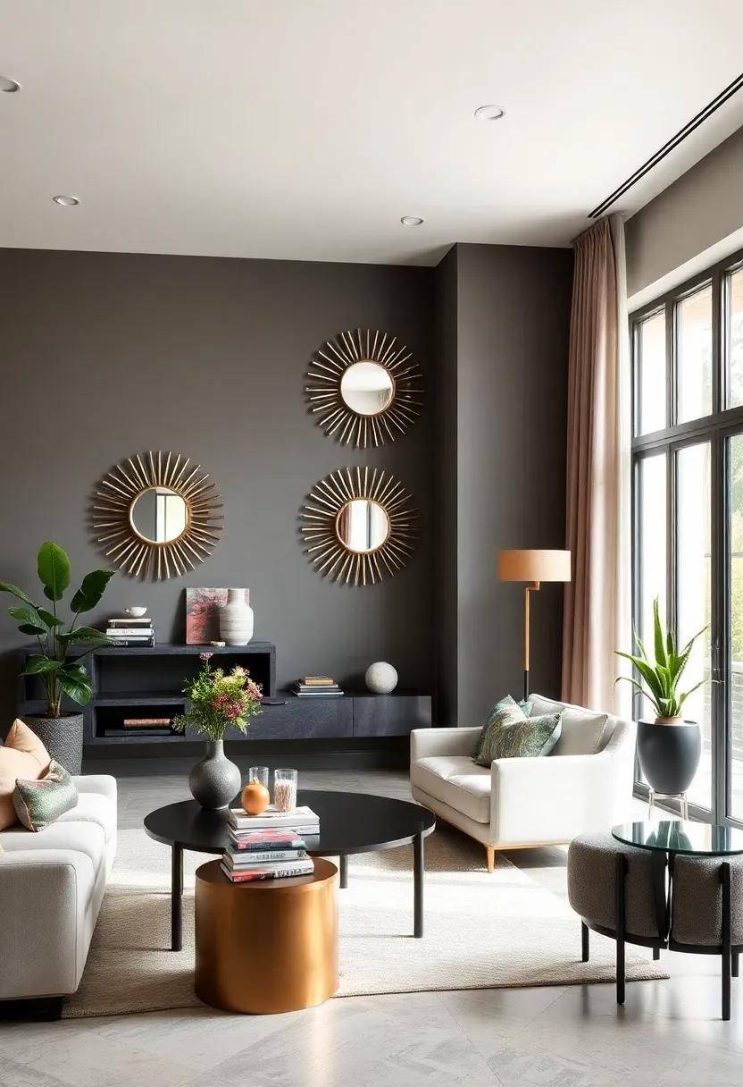 Reflective Sunburst Mirrors Enhancing Natural Light in Minimalist and Mid-Century Inspired Interiors