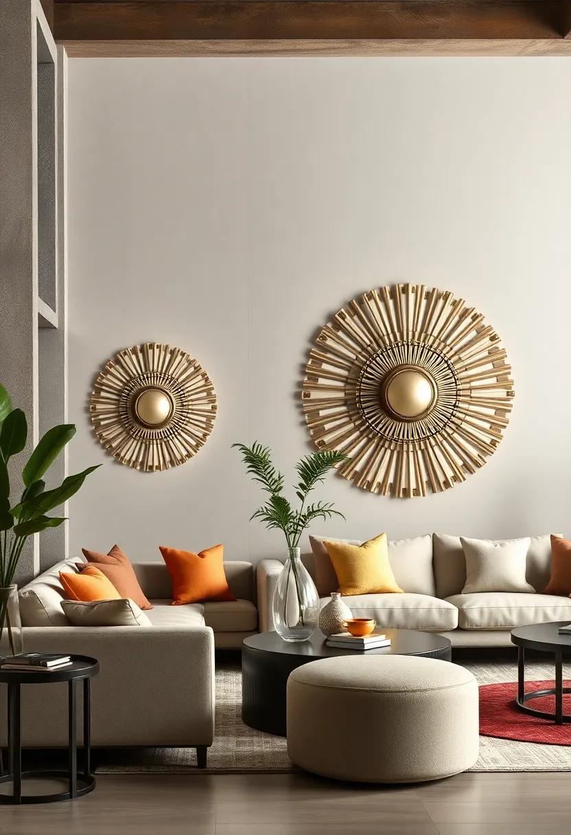 Sunburst Mirrors with Bold Central Medallions Surrounded by Delicate Radiating Filigree Patterns