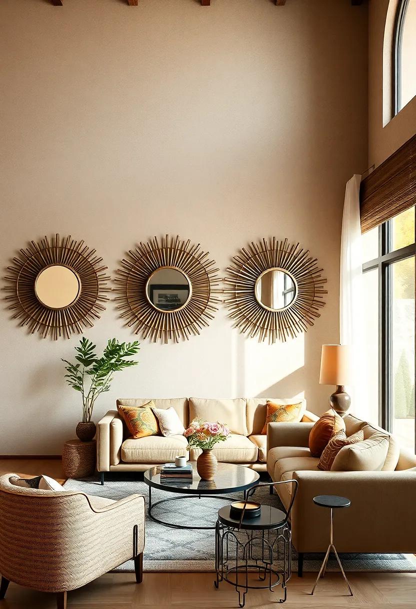 Warm Bronze Tones and Textured Sunburst Frames Evoking Nostalgia and Richness in Room Decor