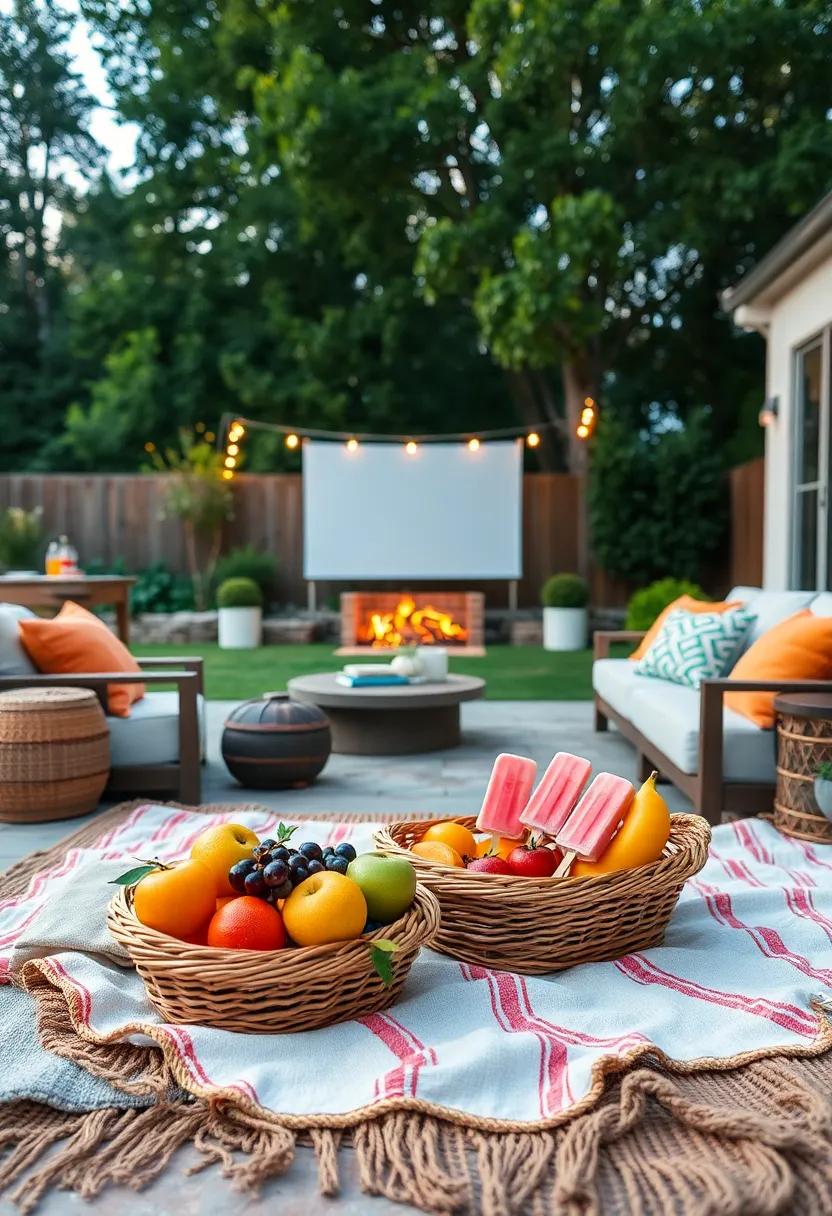 A‌ Basket of Fresh ‍Seasonal Fruits and popsicles Laid Out on a Rustic‌ Picnic Blanket