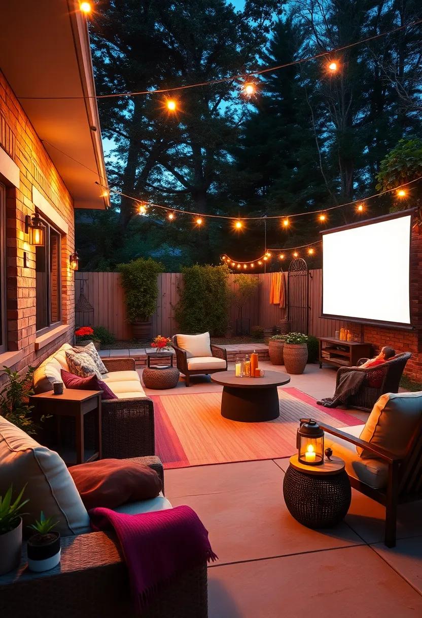 A​ Retro Projector Casting Warm Light Onto a ‌Bright White Screen ‍in a Cozy Backyard