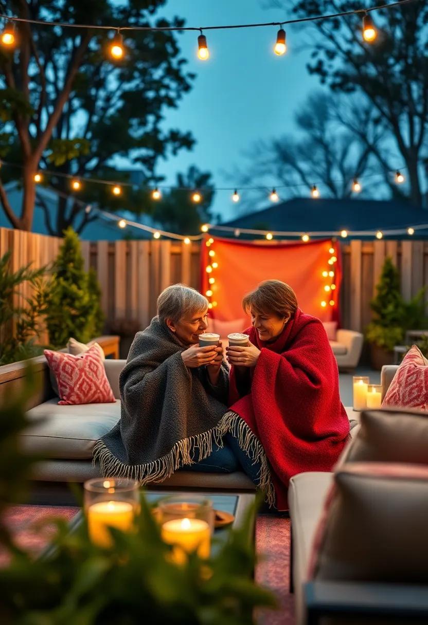A Scene of Two People sharing Hot chocolate wrapped in ⁤Cozy Throws Under‌ Ambient ⁢Lighting