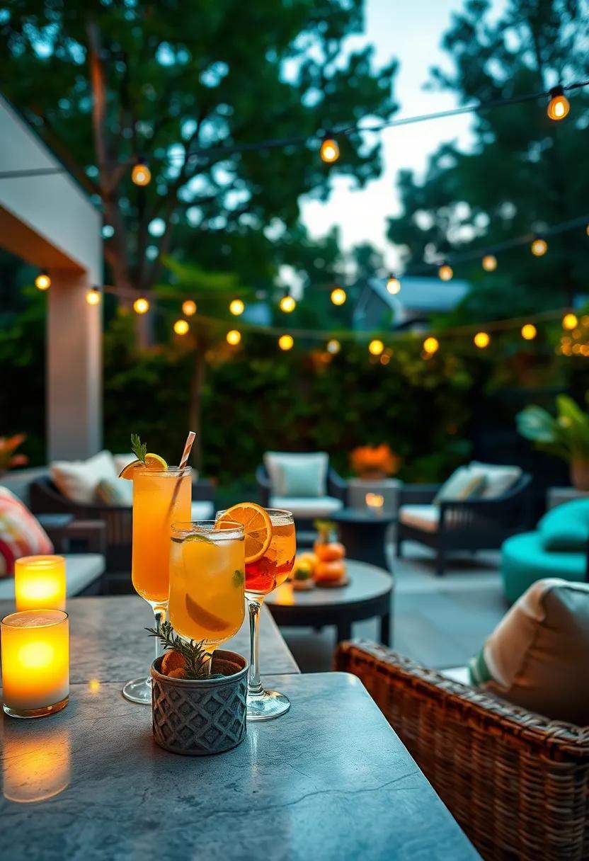 A ‍Sleek Outdoor Bar ​Setup with Refreshing Mocktails and ⁤Cocktails⁤ Ready for Movie Buffs