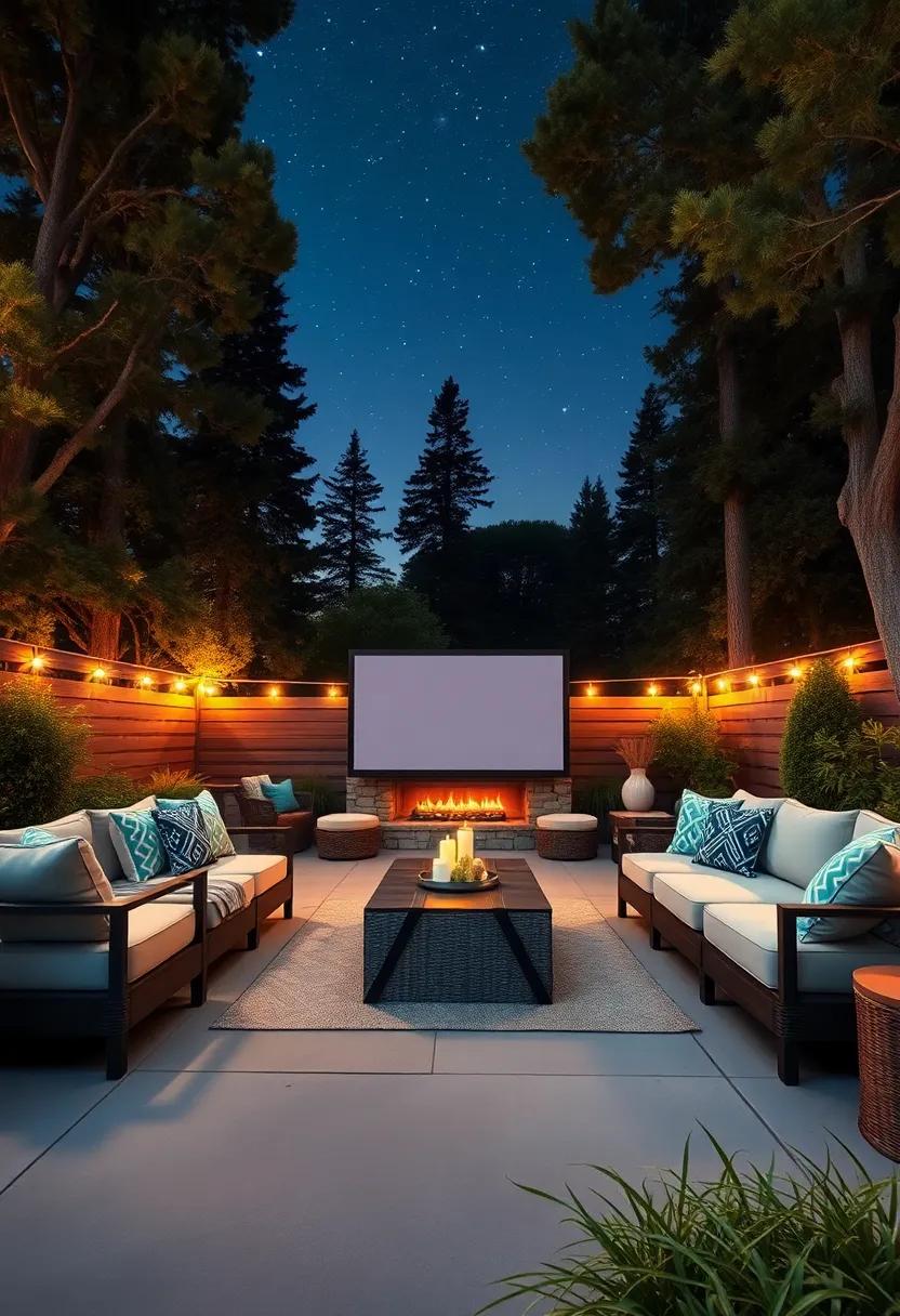 A ⁣Starry Sky Framed by Tall ‍Trees Above a⁤ Comfortable Outdoor Movie Lounge