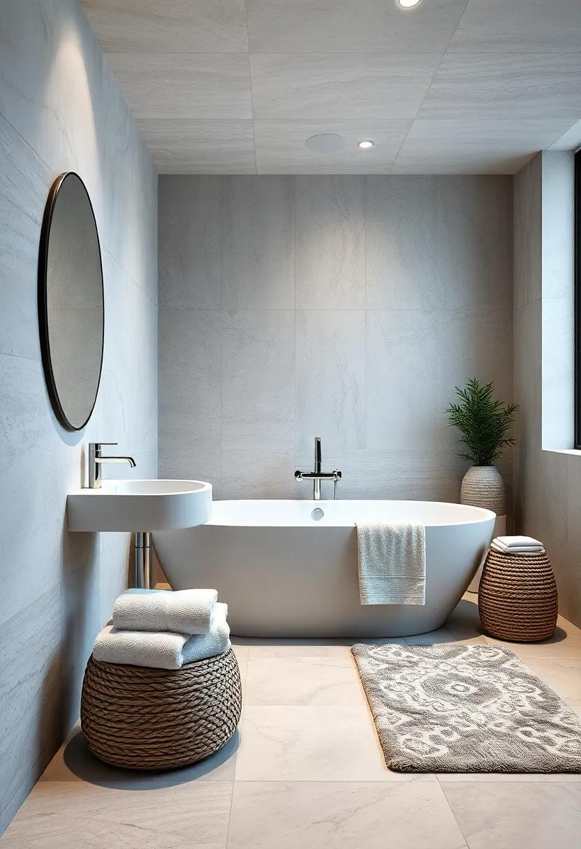 Add fluffy white towels and⁤ grey patterned bath ​mats to introduce texture and comfort