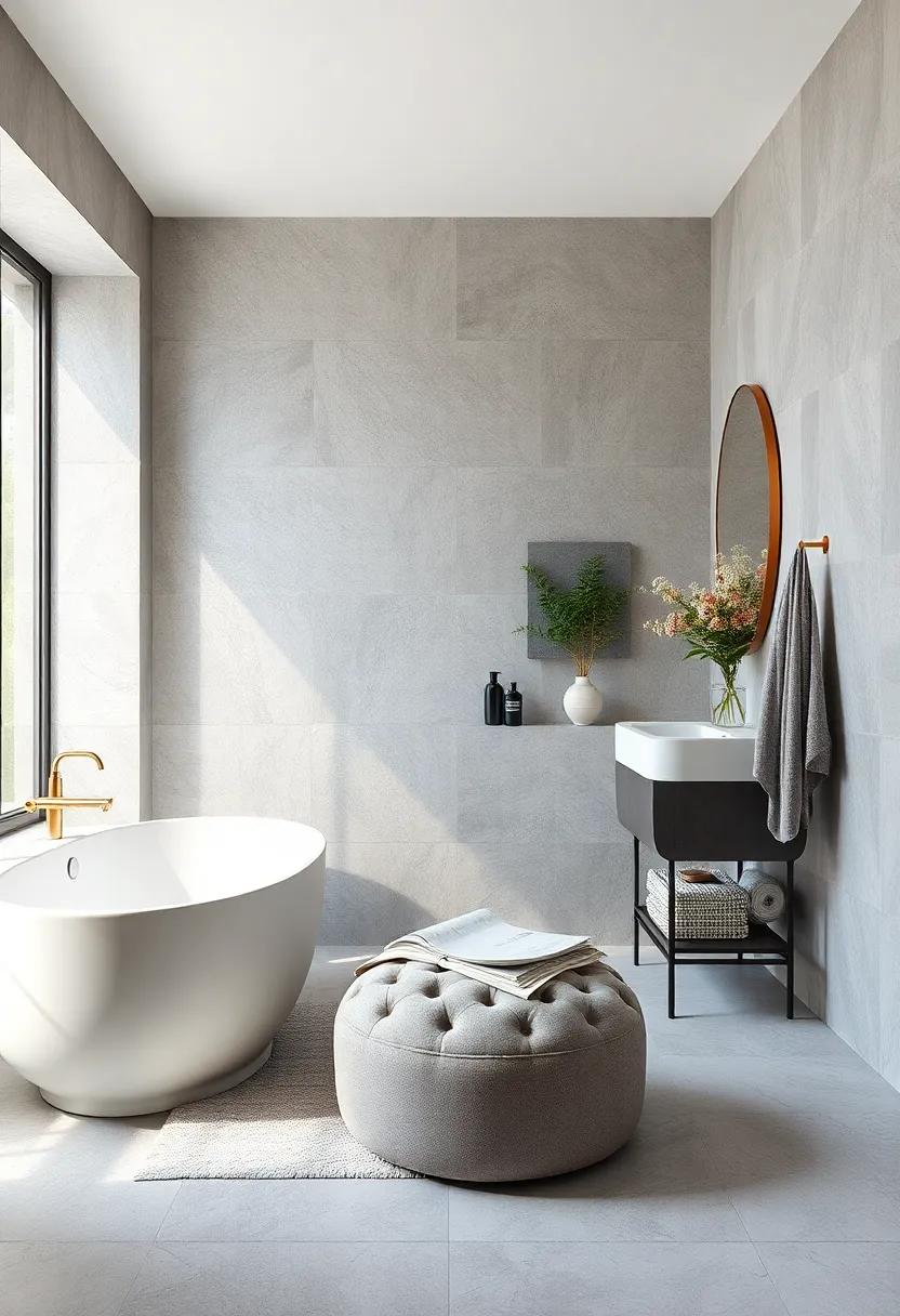 Add a‌ grey ‍ottoman or ⁣stool with ⁤a white‍ marble top to create ⁤functional elegance