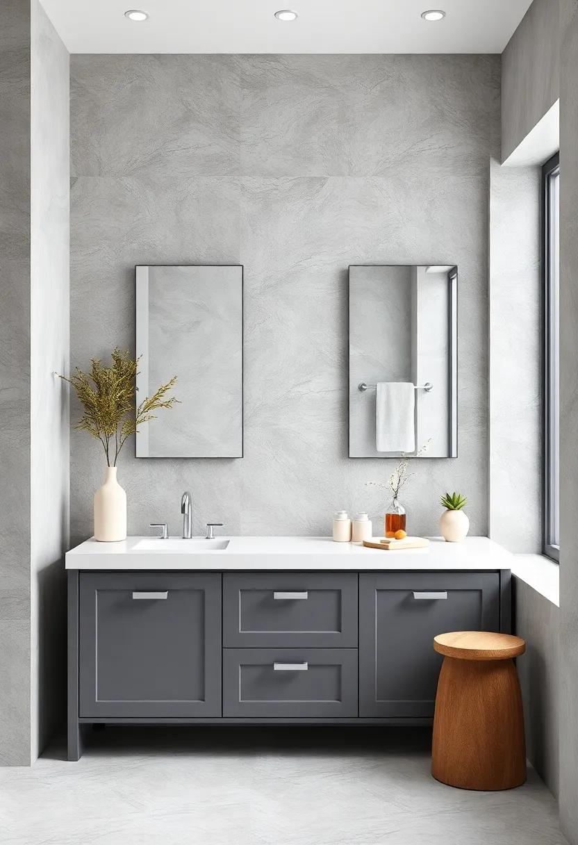 choose‍ a grey vanity ‌with sleek white countertops for a balanced‍ and sophisticated focal point