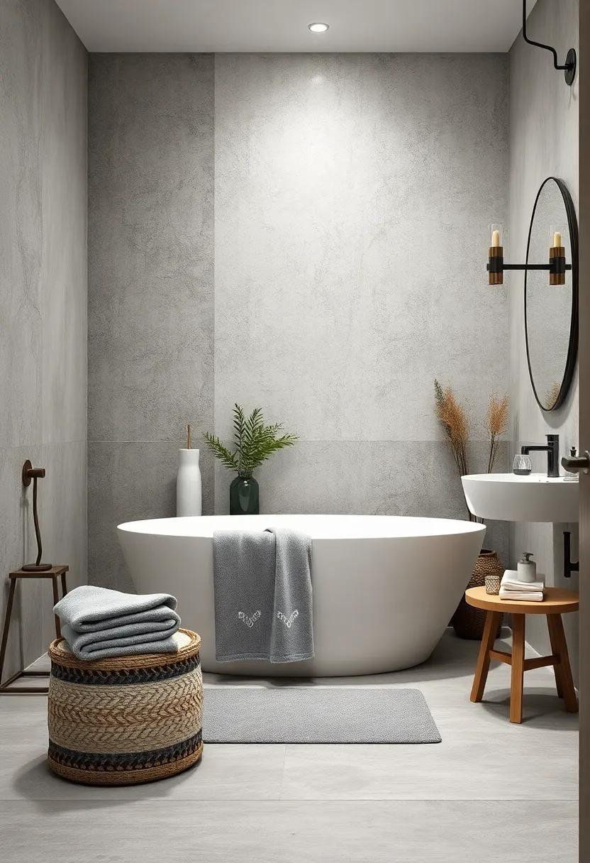 Use grey towels with white embroidered ⁤details ‍for a small but elegant touch