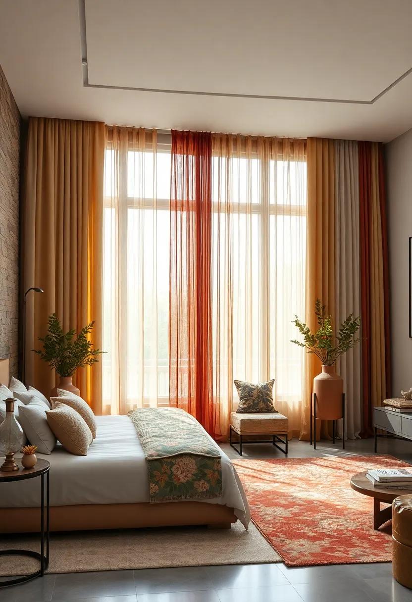 Patterned Cotton Drapes Featuring Warm Autumn ​Hues ‌to Energize Your​ Space