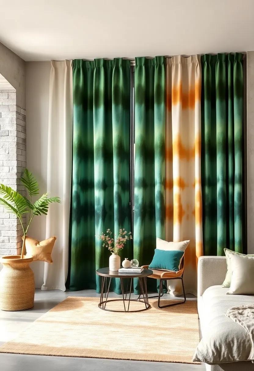 Tie-Dye Curtains in Earthy Colors to Bring Artistic⁢ Warmth into the Room