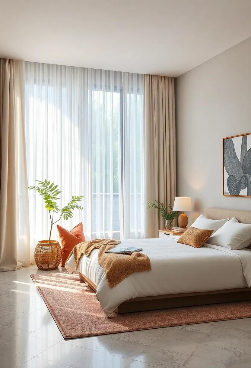 Sheer ​White Panels Layered with⁤ Opaque Curtains for Light and Privacy⁢ Control