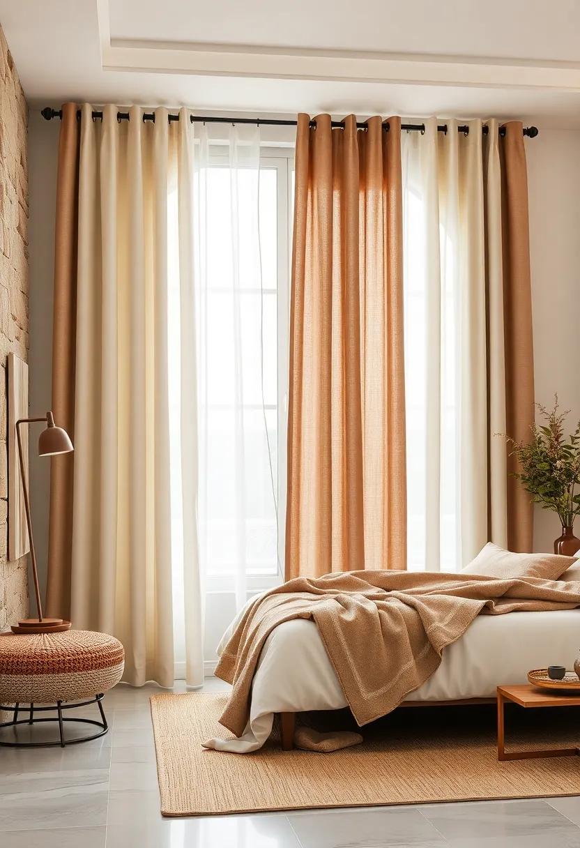 Two-Tone curtains Combining Cream and Taupe for a Balanced Cozy Style