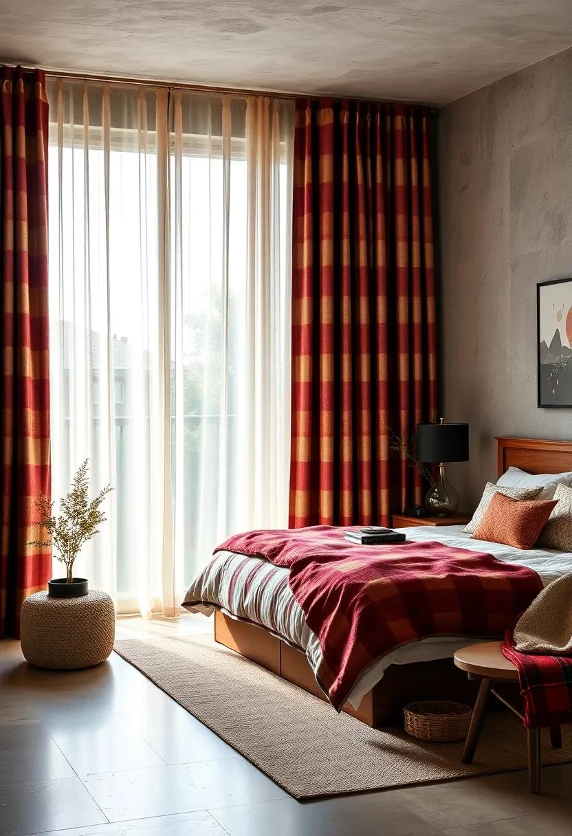 Plaid Patterned Curtains in Warm reds and Browns to Evoke classic Comfort