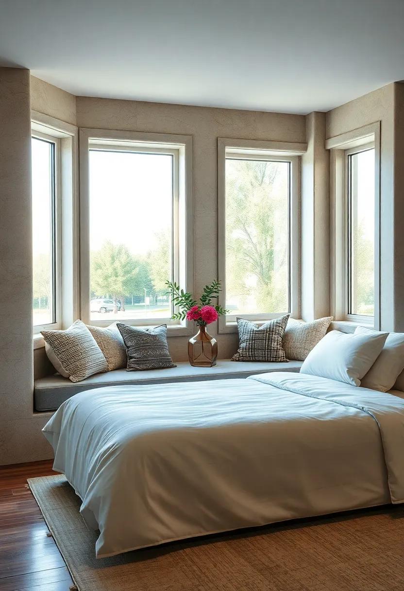 Showcasing Cozy window Seats ​With Plush⁢ Cushions and Storage Beneath for Stylish Guest Room⁢ Functionality