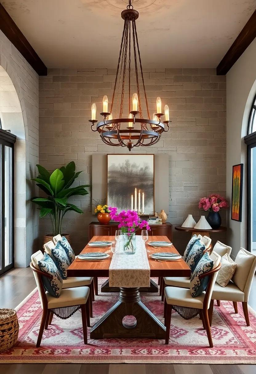Add a statement chandelier with an artisanal or handmade feel to anchor the room