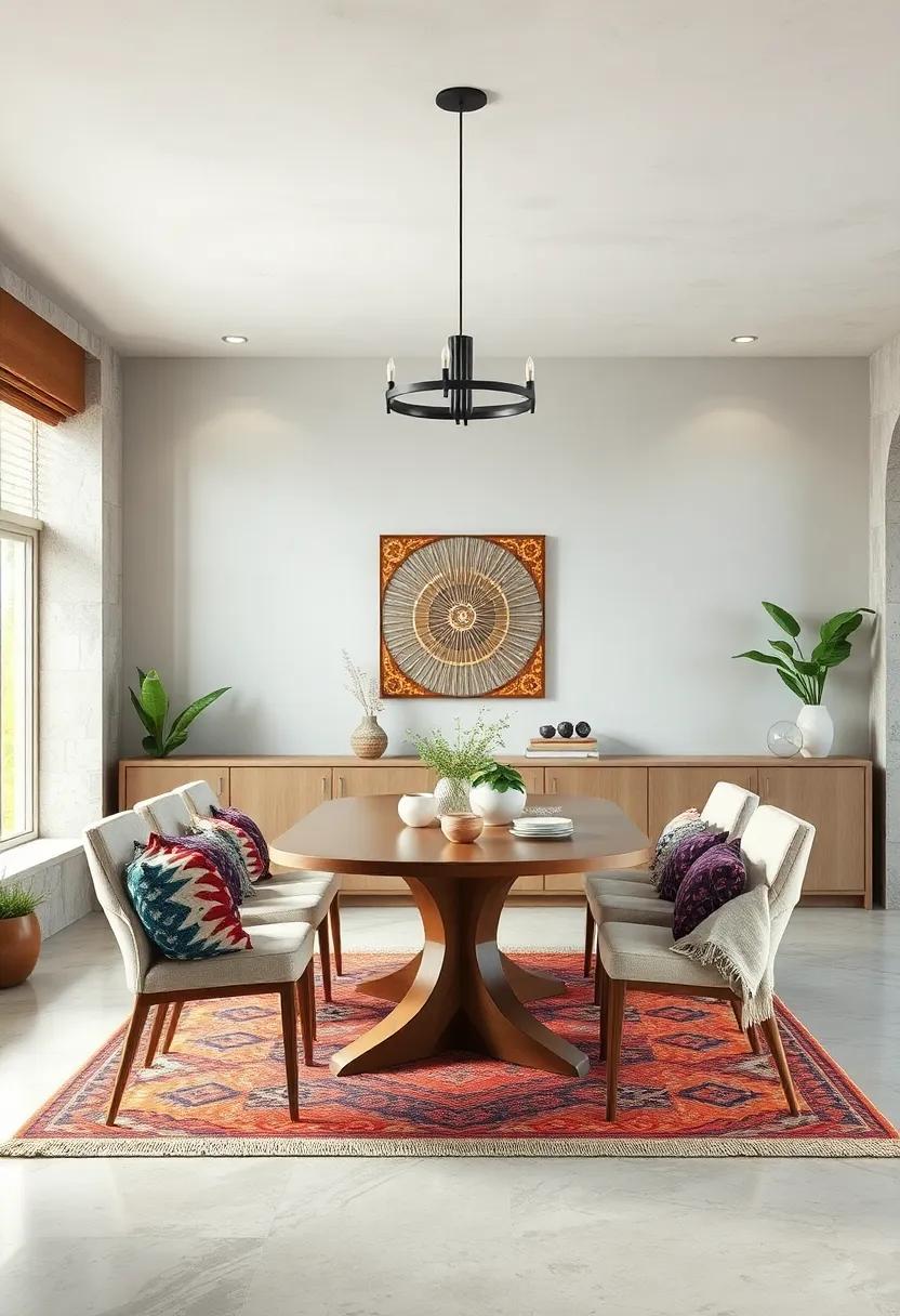 Combine bold, ethnic-inspired textiles with neutral tones to balance the space