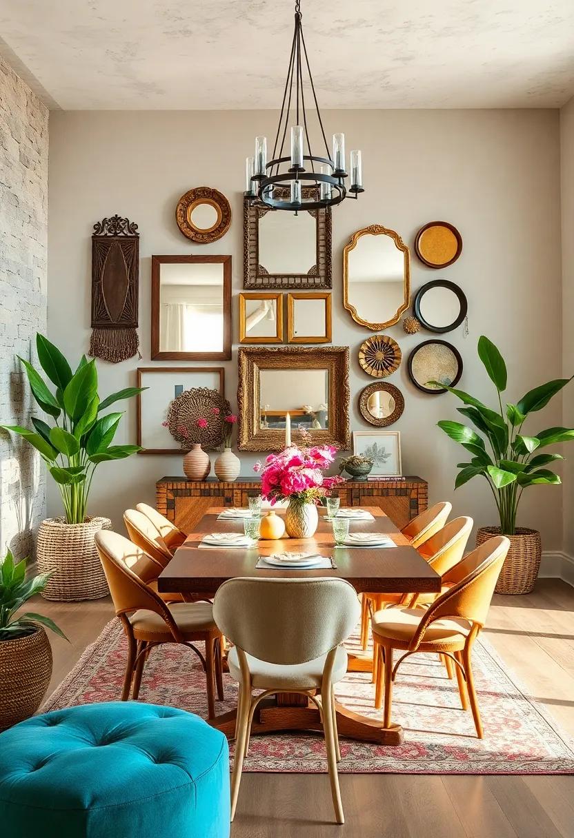 Hang an assortment of mirrors with varied frames to reflect light and evoke charm