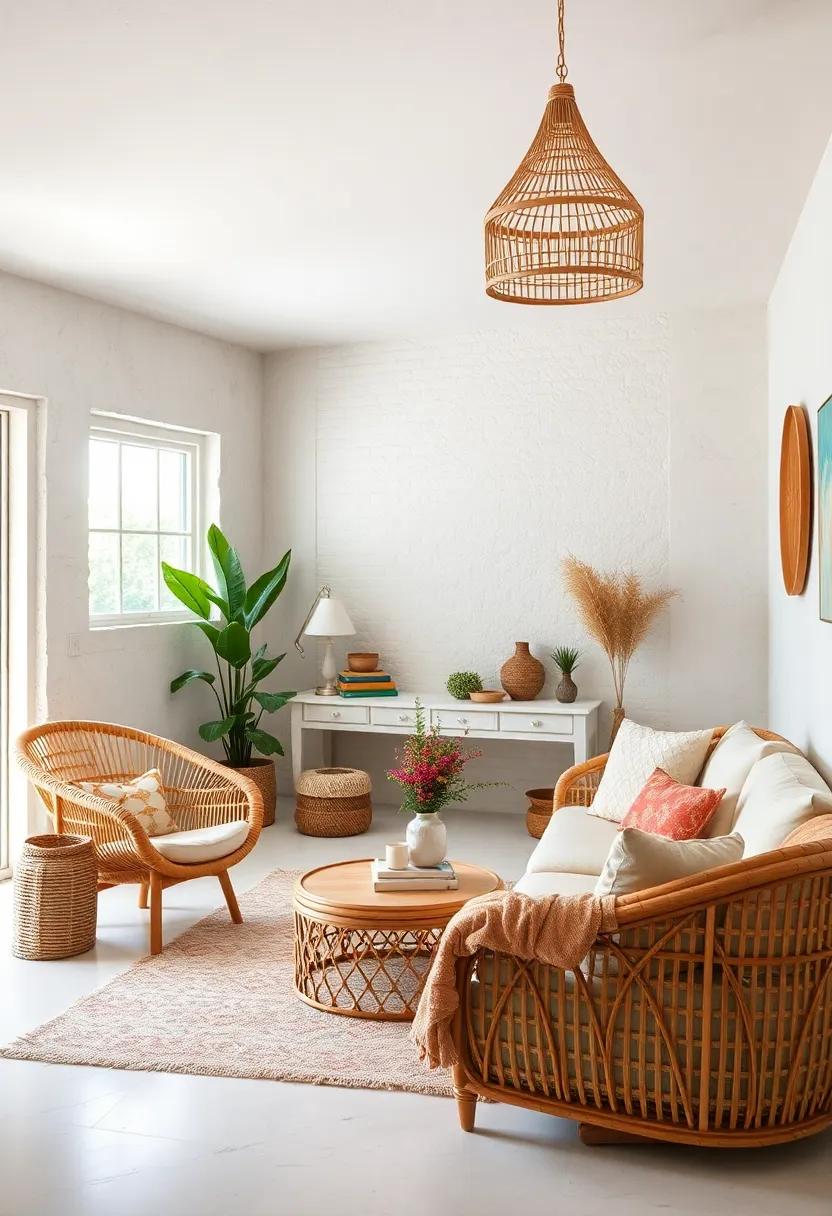 Incorporate rattan furniture pieces to bring a light, textural element that feels effortlessly bohemian