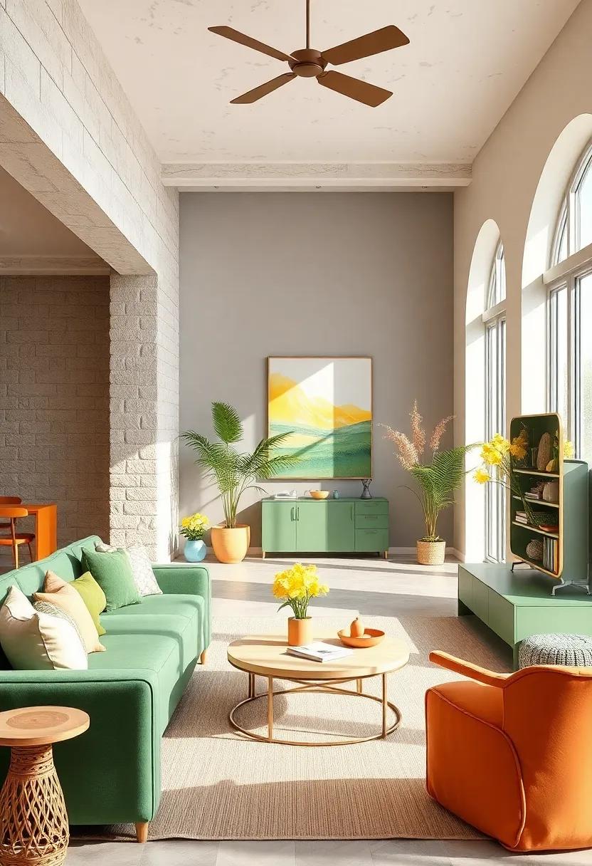 Citrus Burst: Zesty orange, lemon yellow, lime green, and crisp white to energize any room with a playful vibe