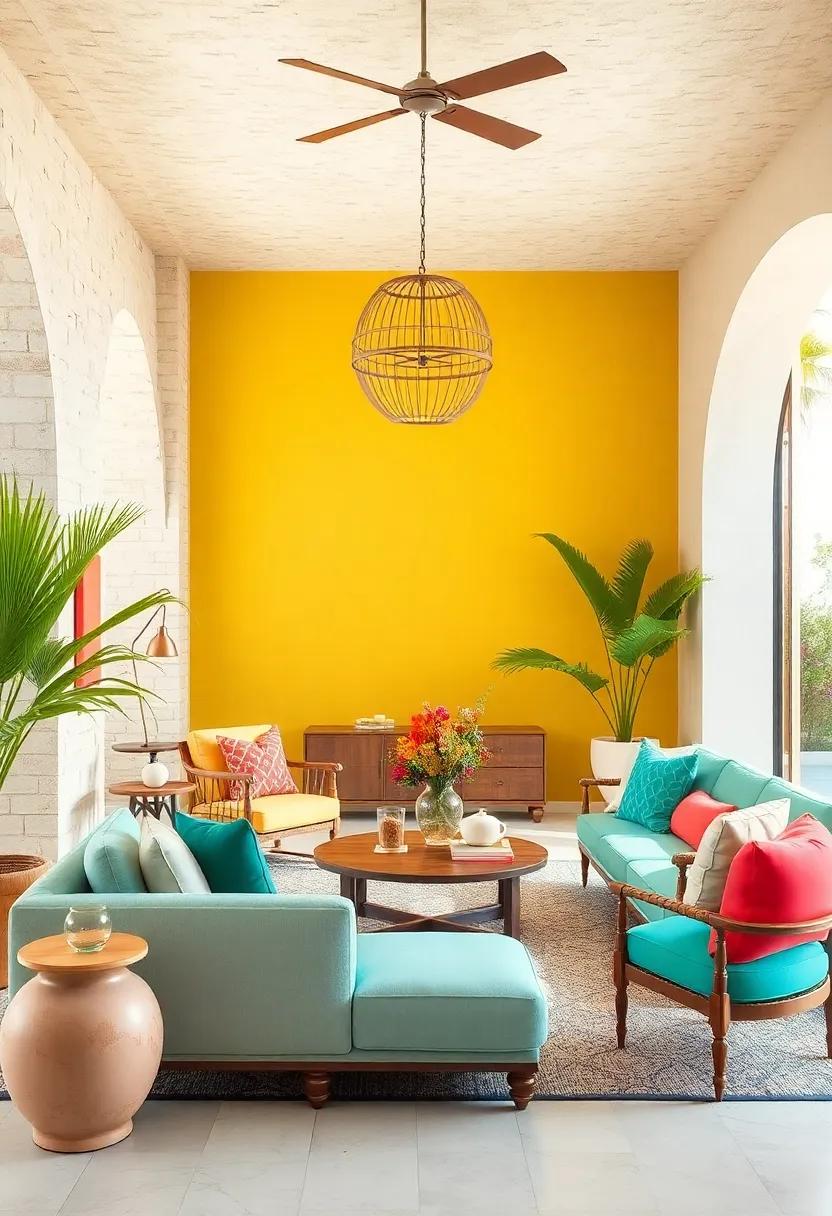 Island Escape: Turquoise, coral, sunny yellow, and palm green evoke the tranquil yet vivid spirit of island life