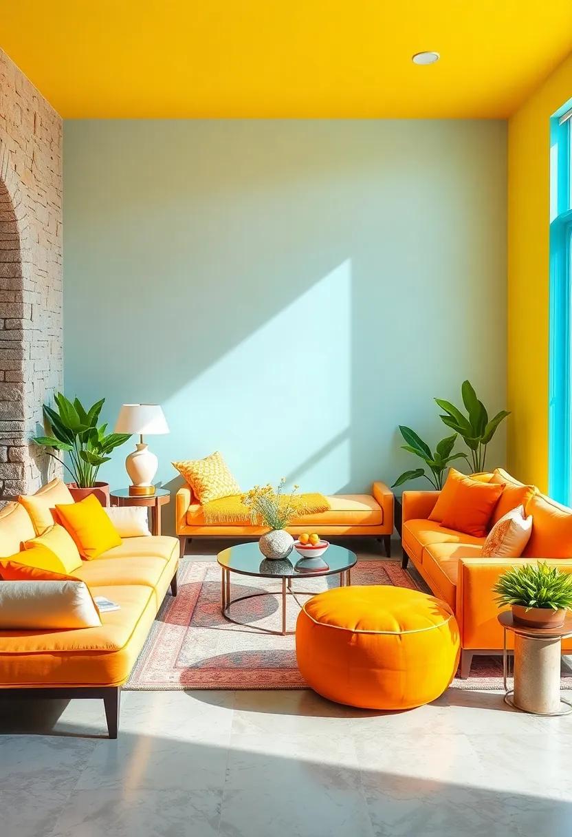 Electric Citrus: Neon yellow, bright orange, electric blue, and crisp white combine for an ultra-modern summer⁣ palette