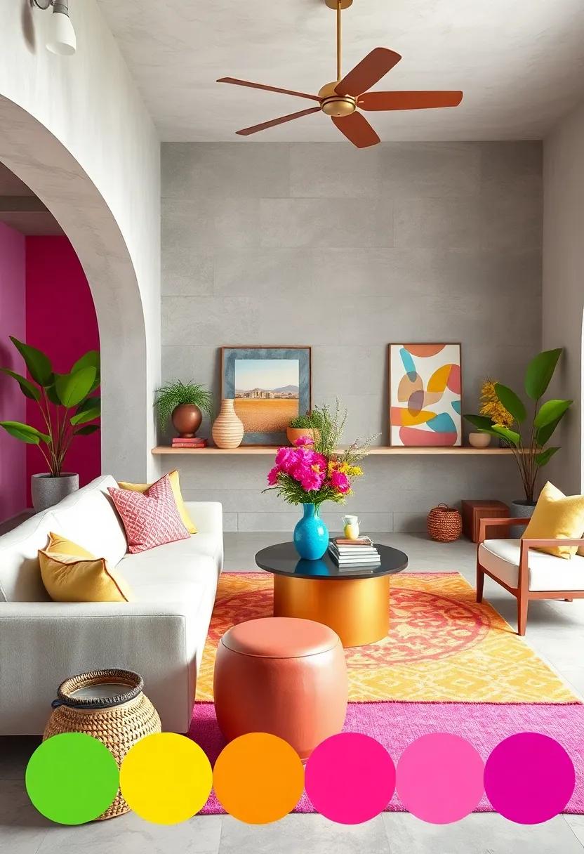 Fiesta ​Fresh: Bold magenta, sunflower yellow, royal​ blue, and bright green for a festive, celebratory mood