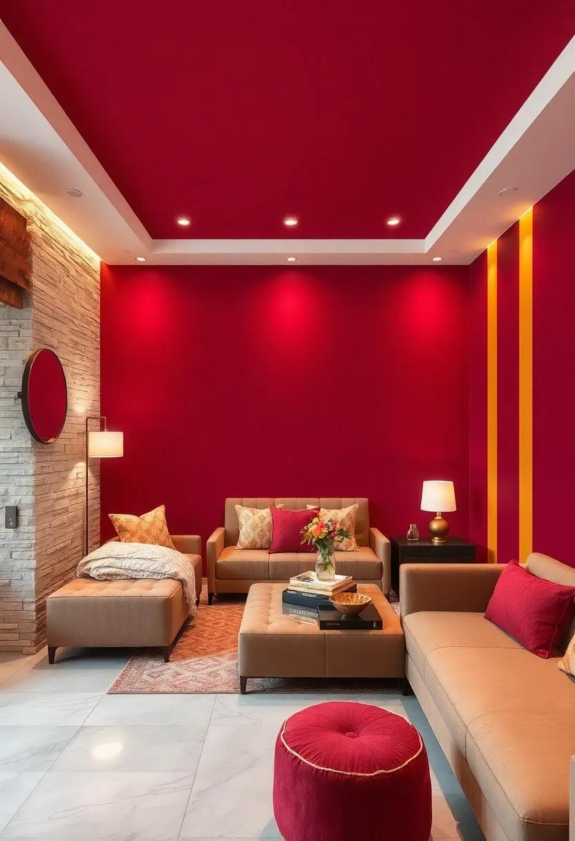 Elegant ‍Burgundy⁤ Wall Paint with Gold Accent⁤ Stripes