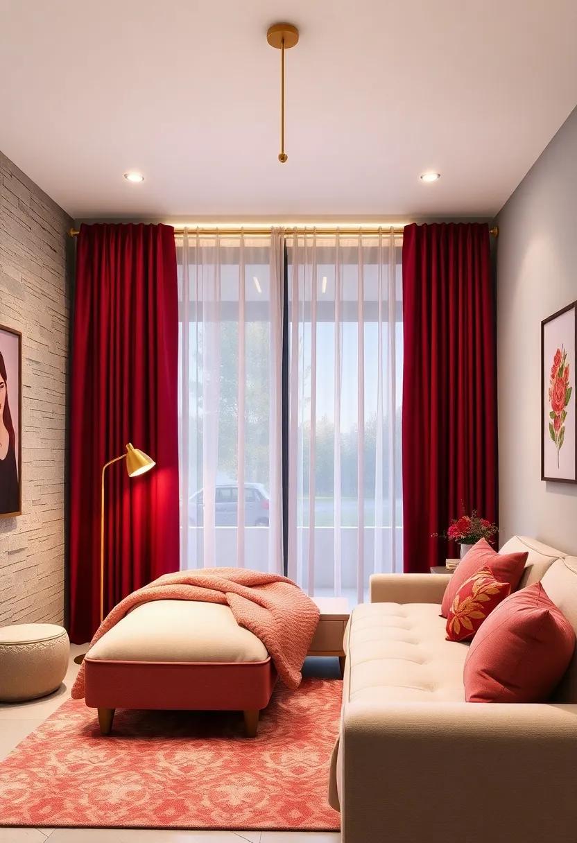 Gold Curtain ⁤Rods paired with Burgundy Sheer Drapes