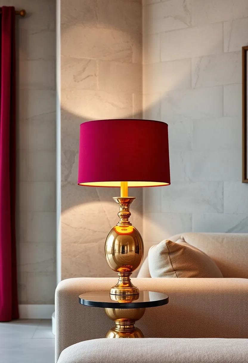 Burgundy Lampshade topped with a ‌Gold ‌Lamp Base