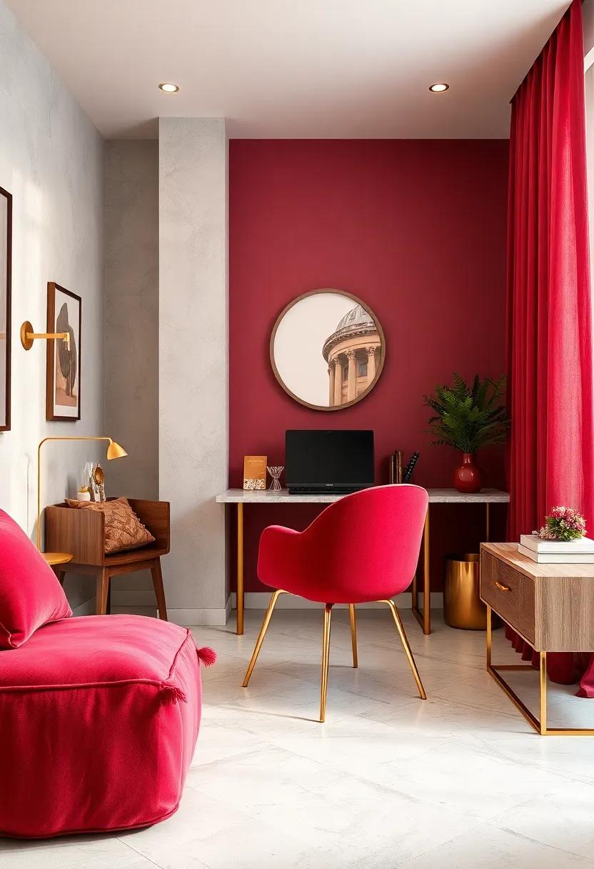 Burgundy ⁢Desk Chair ‍with Gold Legs‍ and Armrests