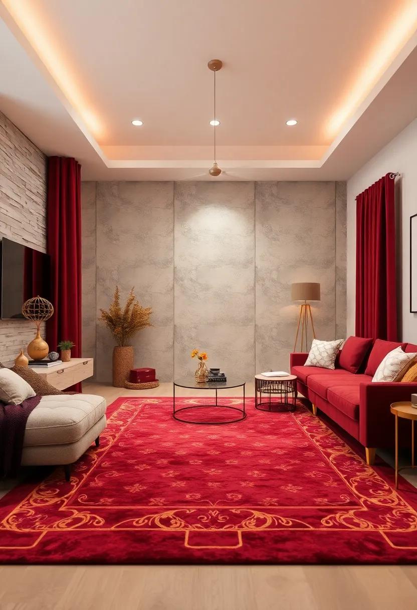 Burgundy Area ⁤Rug with Gold patterned Borders