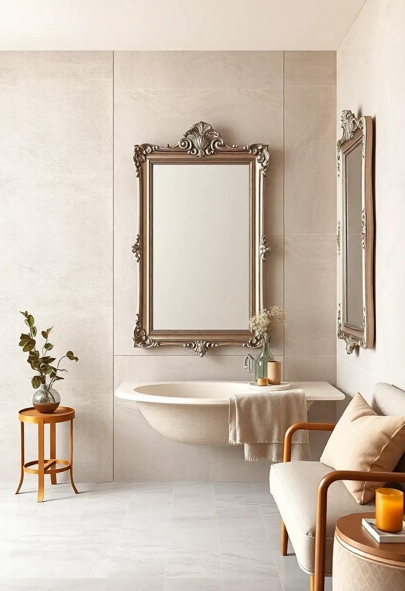 Antique Silver Framed Mirrors Against Neutral Toned Walls and Soft Fabrics